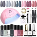 Modelones Gel Nail Polish Kit with U V Light 48W LED Nail Lamp 7 Colors Nude Gray Pink Gel Polish Starter Kit Manicure…