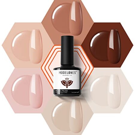 Modelones Gel Nail Polish Set - 6 Colors Nude Pink Skin Tones Gel Polish Starter Kit All Seasons Neutral Brown Soak Off…