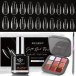 Modelones Nail Tips and Glue Gel Nail Kit- 15ml 4 In 1 Nail Gel and Base Gel with 9 Colors Jelly Gel Polish Manicure…