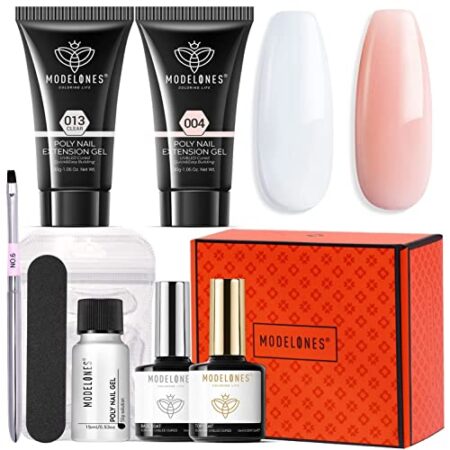 Modelones Poly Nail Gel Kit 30ml 2PCS With Slip Solution Extension Builder Enhancement Professional Starter Kit All-in…