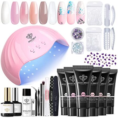 Modelones Poly Nail Gel Kit - 6 Colors with 48W Nail Lamp Slip Solution Rhinestone Glitter All In One Kit for Nail…