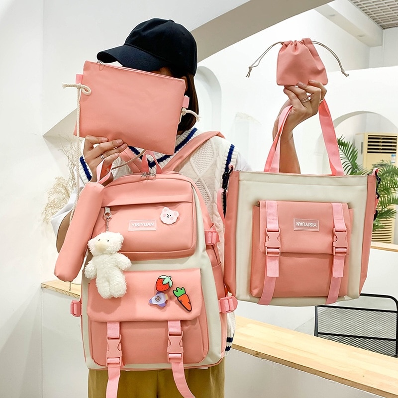 Trendy-Girl-Waterproof-Travel-Backpack-Fashion-Panelled-Nylon-Women-Backpack-Student-Shoulder-Bag-Korean-Style-Schoolbag