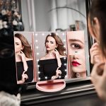 WEILY-Makeup-Mirror-with-21-LED-LightsTwo-Power-Supply-Touch-Screen-and-1x2x3x-Magnification-Tri-Fold-Vanity-Mirror-Gift-for-WomenRose-Gold-0