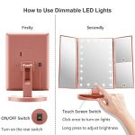 WEILY-Makeup-Mirror-with-21-LED-LightsTwo-Power-Supply-Touch-Screen-and-1x2x3x-Magnification-Tri-Fold-Vanity-Mirror-Gift-for-WomenRose-Gold-0