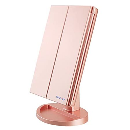 WEILY Makeup Mirror with 21 LED Lights,Two Power Supply, Touch Screen and 1x/2x/3x Magnification Tri-Fold Vanity Mirror…