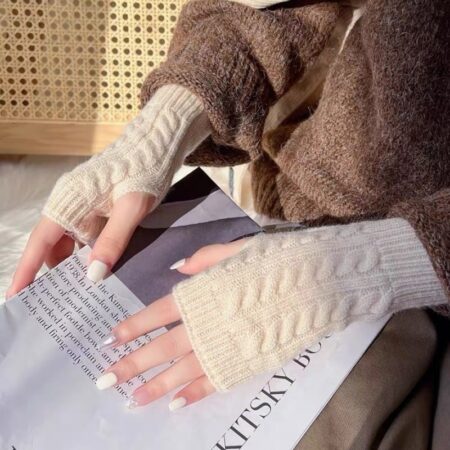 Women Long Fingerless Gloves Winter Mitten Knitted