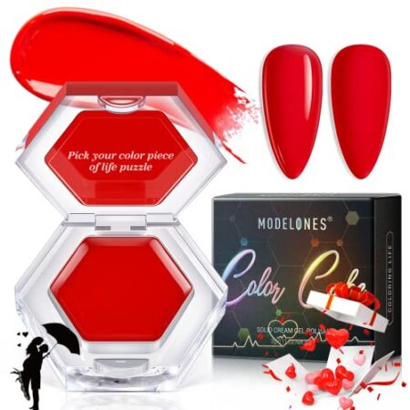 modelones Gel Nail Polish, Red Solid Gel Polish 1 PCS 3g Pudding Gel Upgraded Crème Manicure Palette Soak Off LED Nail…