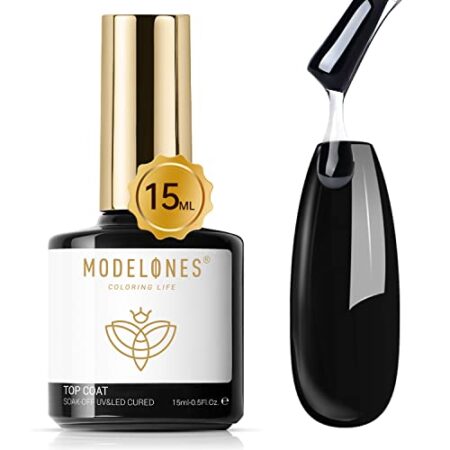 modelones Gel Nail Polish Top Coat - 15ml No Wipe Top Coat, High Gloss Shiny Long Lasting Top Gel for Clear Nail Gel and…