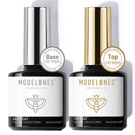 modelones Gel Top Coat and Base Coat Set Gel Nail Polish No Wipe Gel Base and Top Coat UV LED 10ml 2Pcs Clear Top Coat…