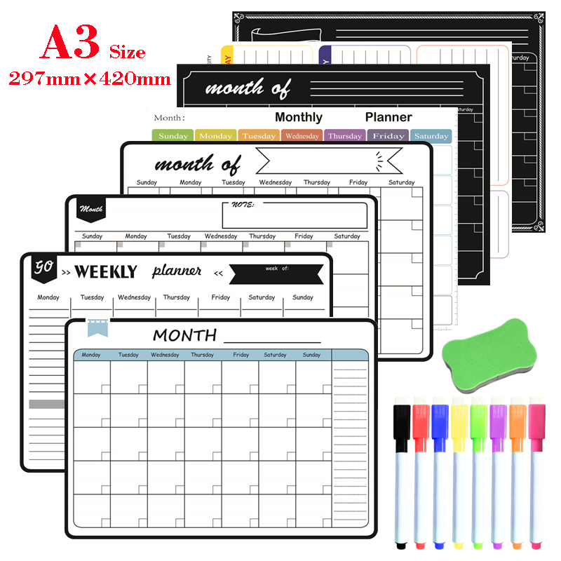 A3-Size-Magnetic-Monthly-Weekly-Planner-Calendar-Table-Dry-Erase-Whiteboard-Blackboard-Fridge-Sticker-Message-Board